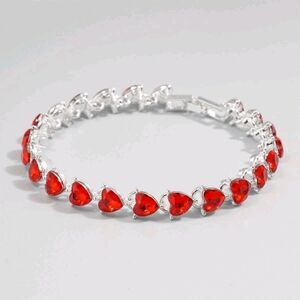 RED Hearts Sterling Silver Tennis Bracelet